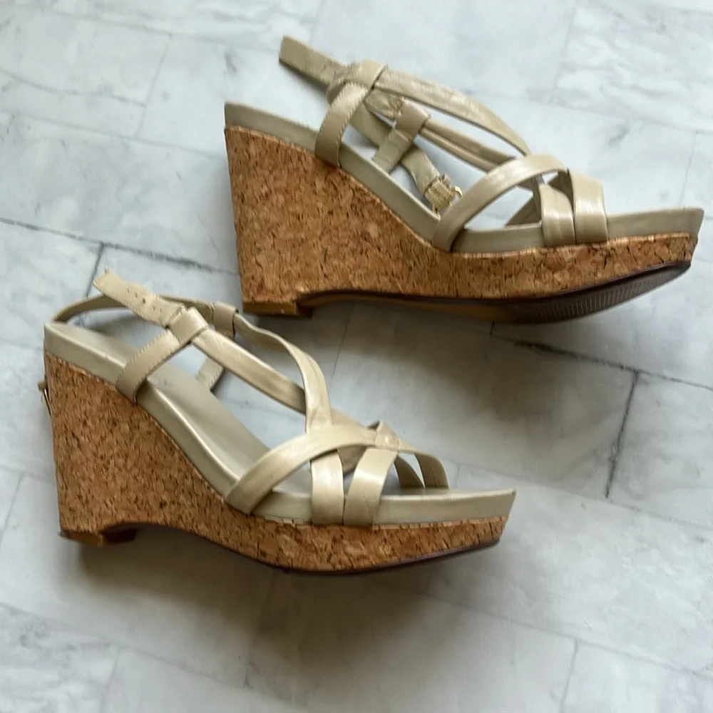 Lauren Ralph Lauren Strappy Leather Cork Wedges (Size 7.5)